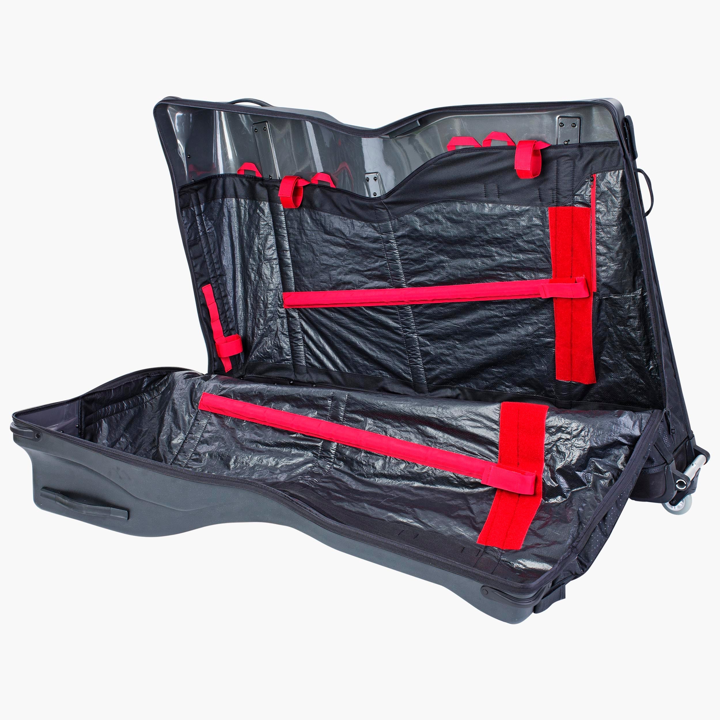 A picture of the Evoc Pro Bike Bag zipped open