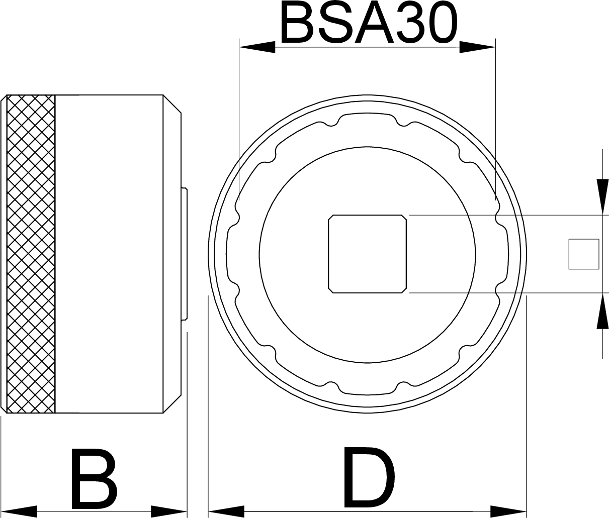 A sketch diagram picture of the Unior Bottom Bracket Socket Dub & BSA30 627621