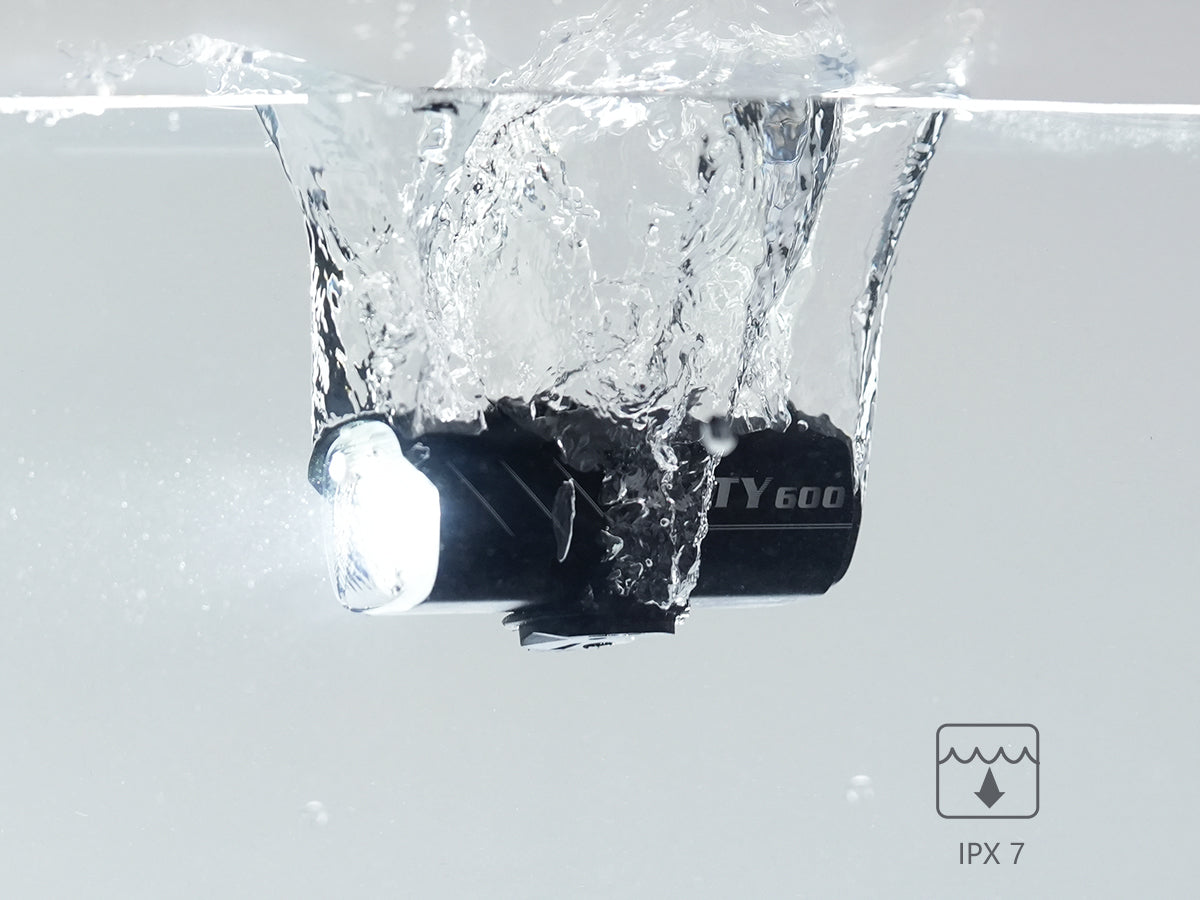 A picture of the Magicshine Allty 600 Front Bicycle Light being submerged in water