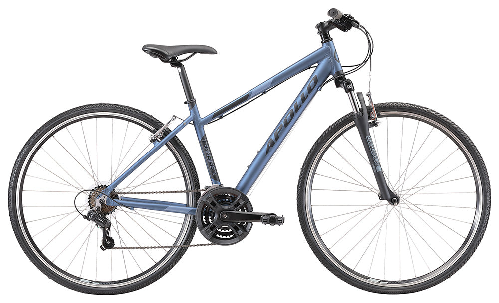 Blue Apollo Hybrid bicycle on a white background