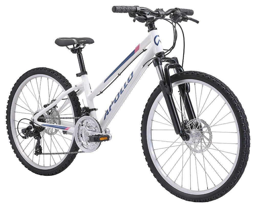 White Kids Mountain Bike with black components on a white background