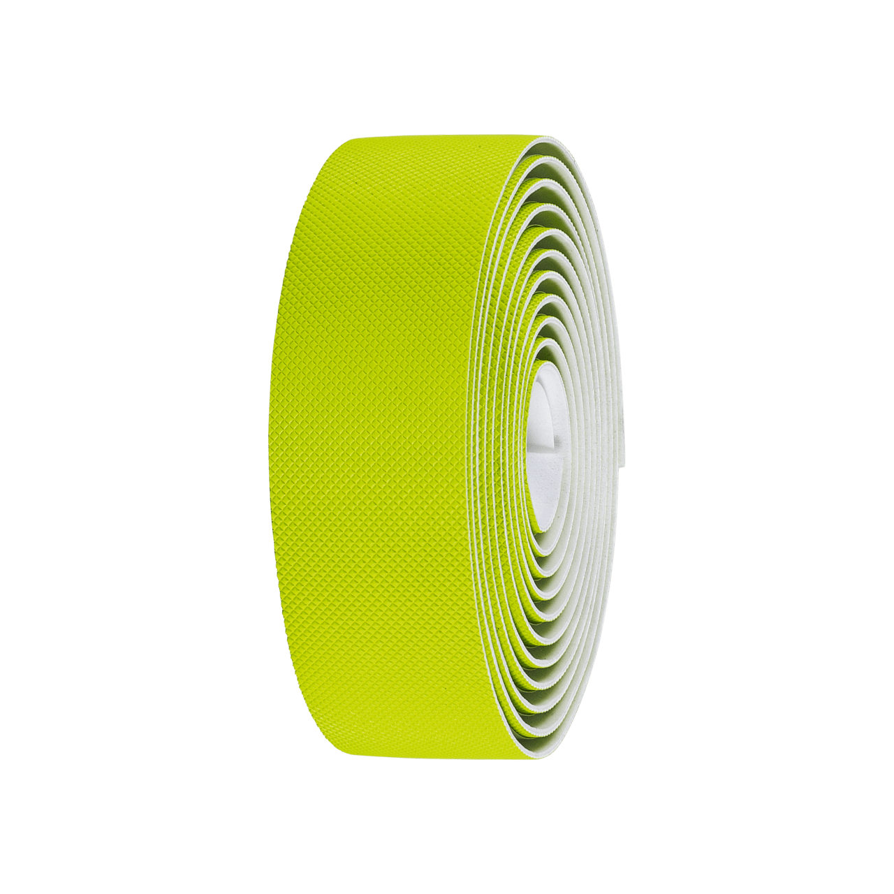 Roll of neon yellow road bike bar tape on a white background