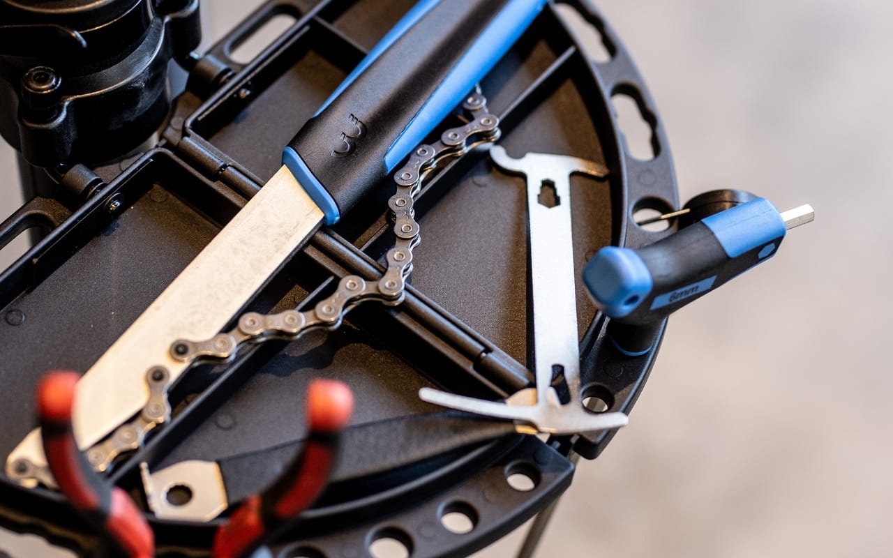 Close up of BBB Bicycle Tools on a workstand