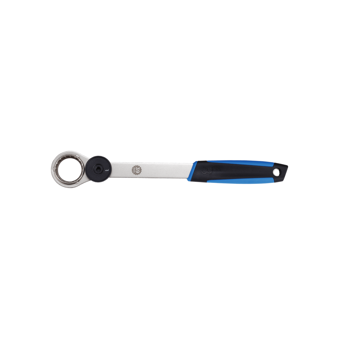 Bicycle Bottom Bracket Tool with black and blue handle on a white background