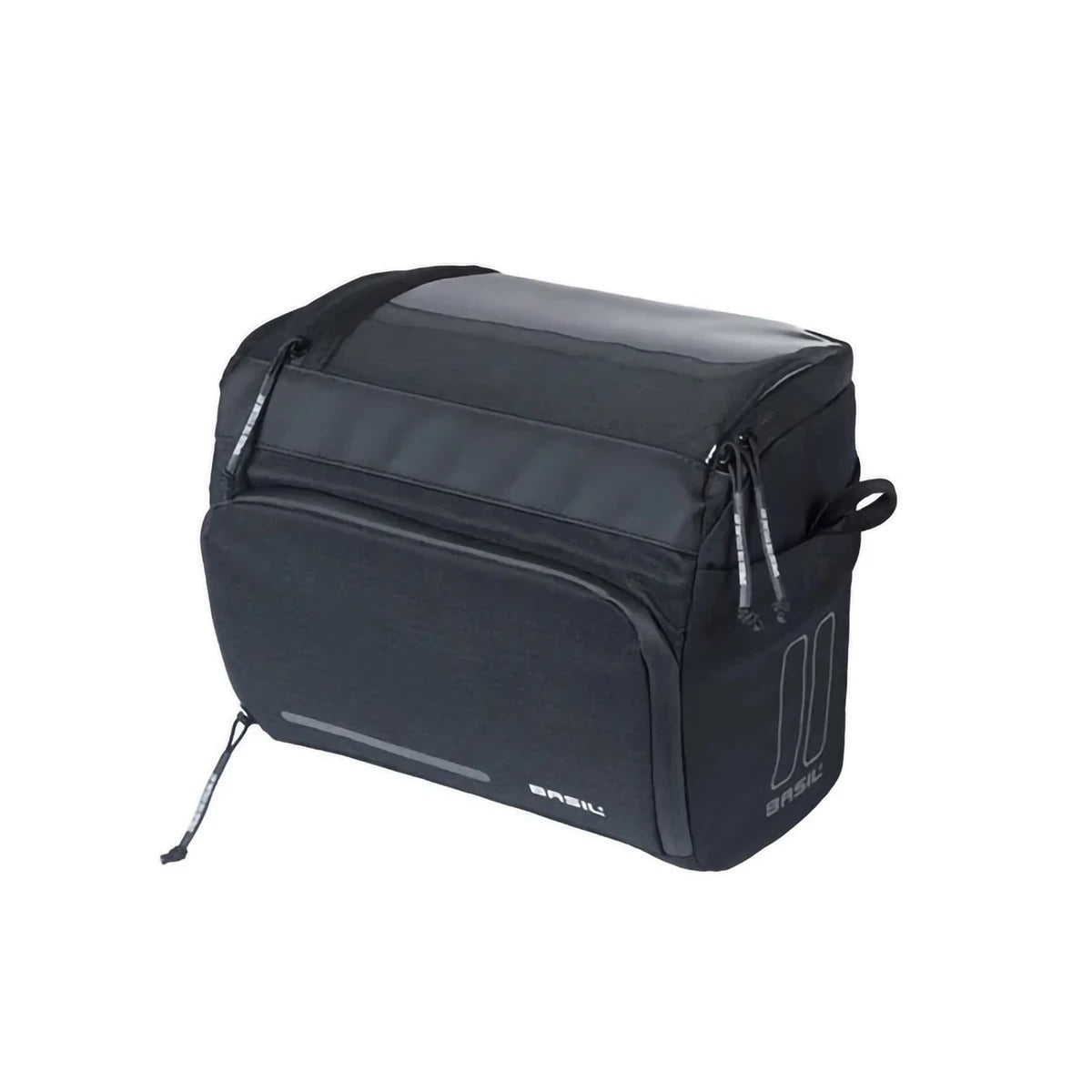 A black Basil bicycle handlebar Bag on a white background