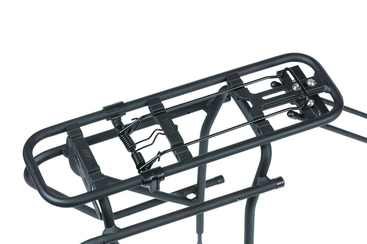 The top view of a black Basil Bicycle Rack on a white background