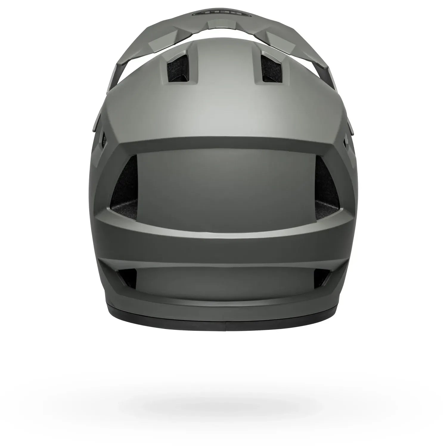 Back view of a gray full face mountain bike helmet helmet on a white background
