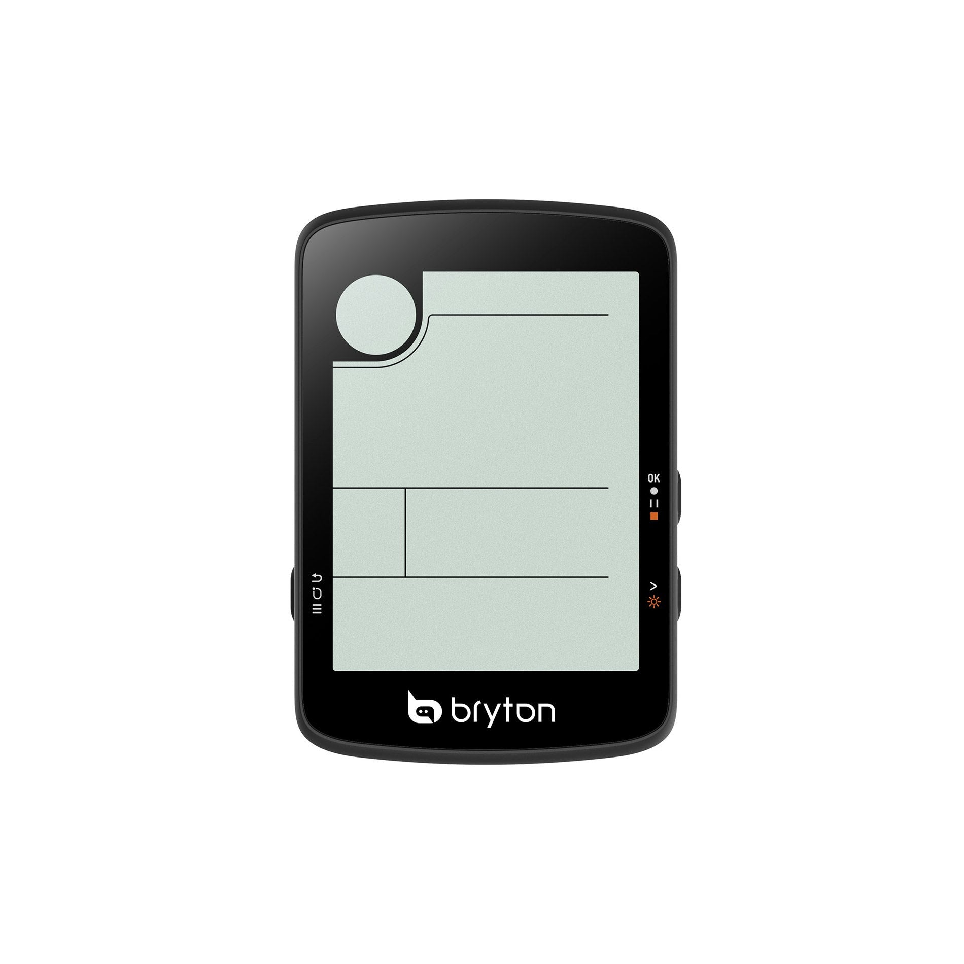 A picture of the Bryton Rider 17E Cycling Computer with a blank screen