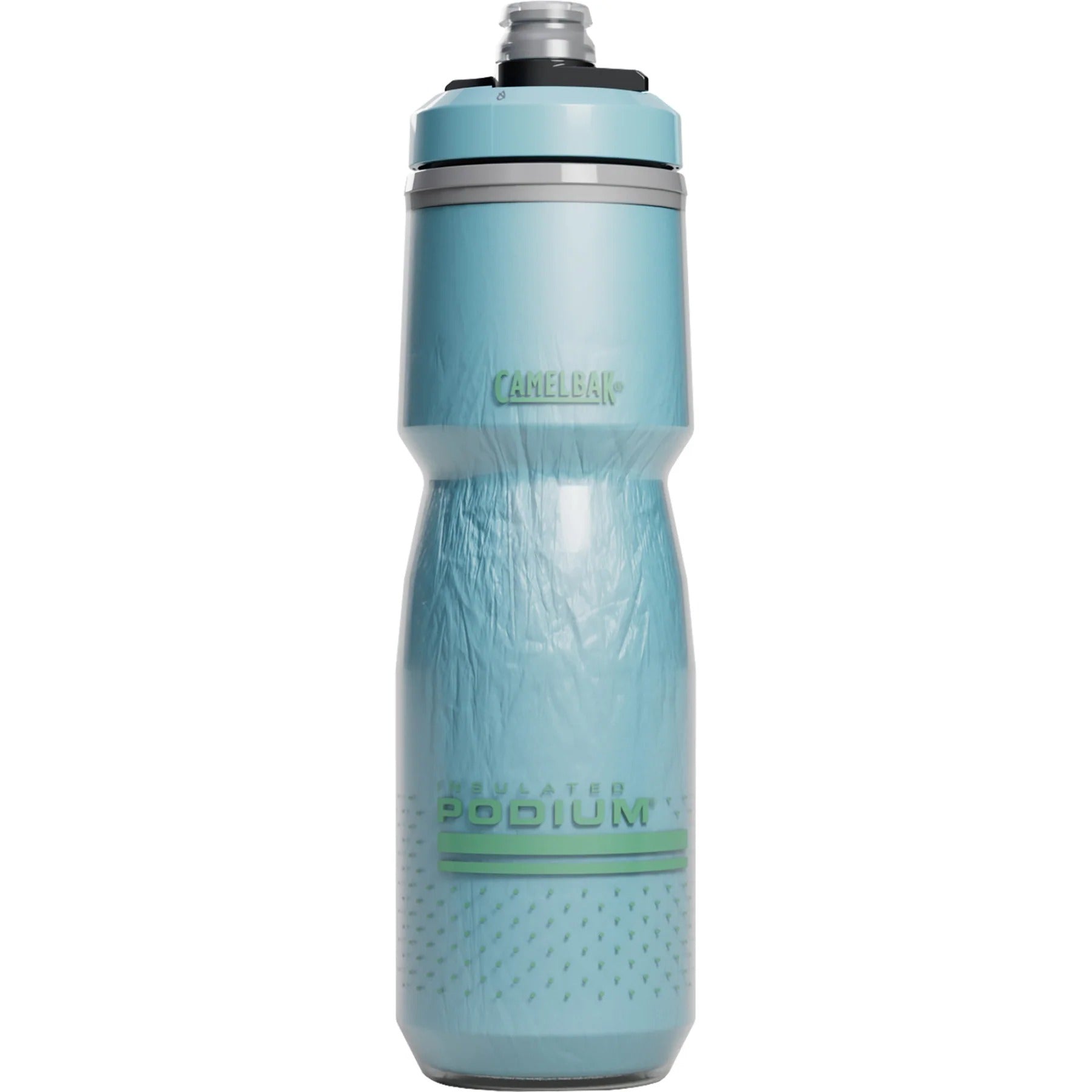 Blue water bottle with 'CAMELBAK' branding on a white background