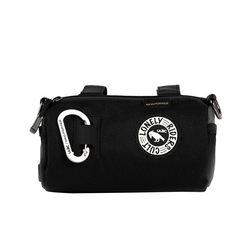 Black Handlebar Bag for bike packing with a white background