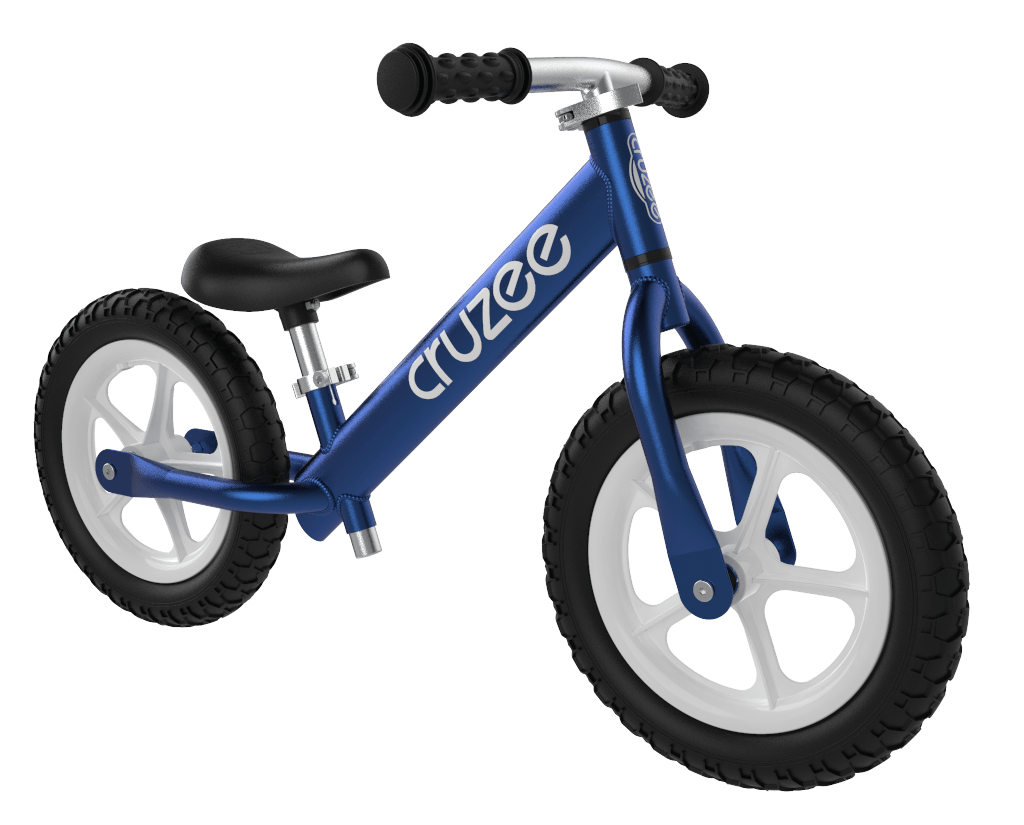 Blue Cruzee Ultralite Balance Bike on a white background