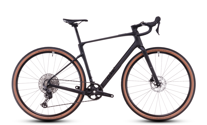 Black Gravel Cube Gravel Bike against a white background