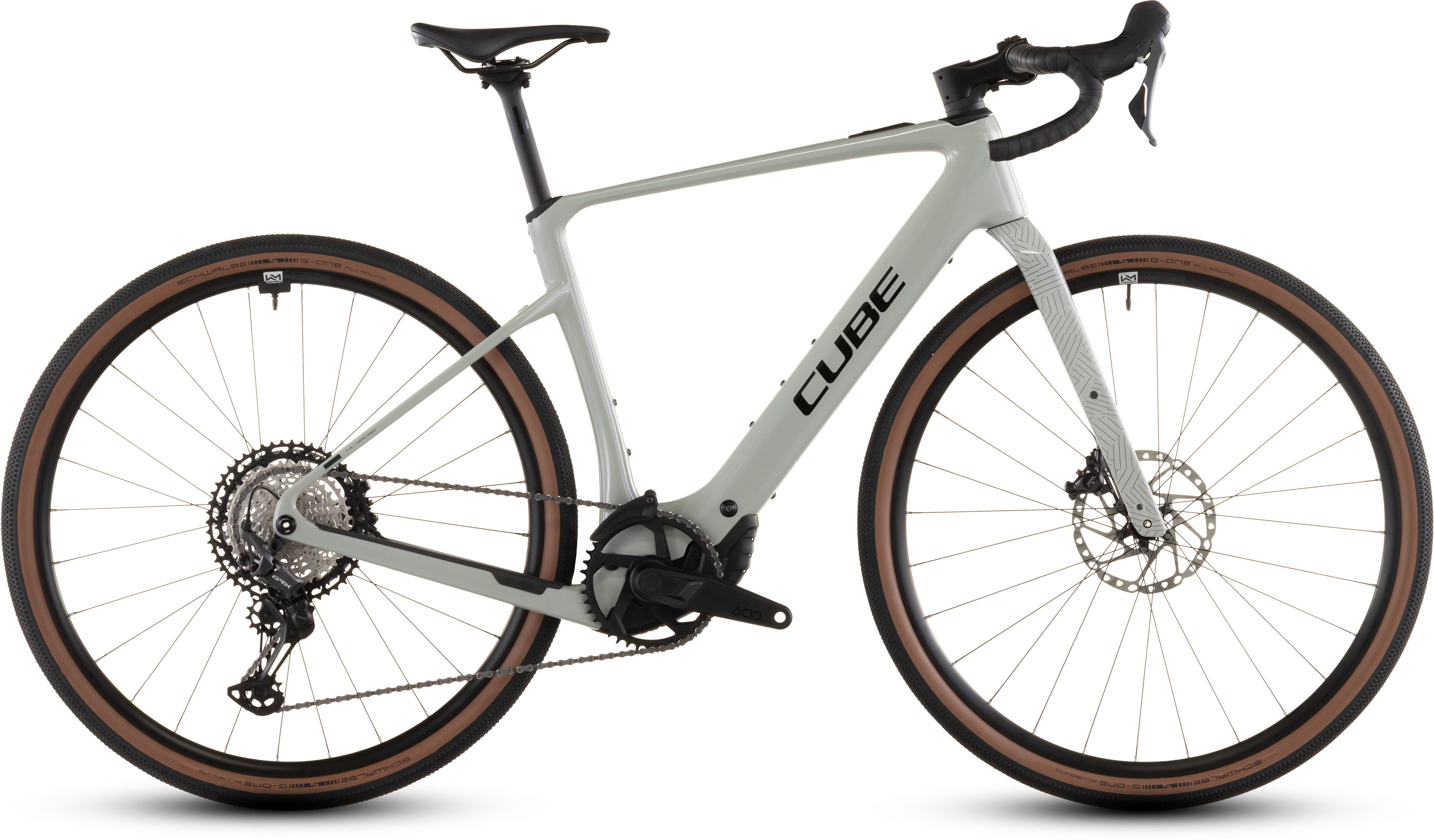 Beige Cube gravel bike on a white background
