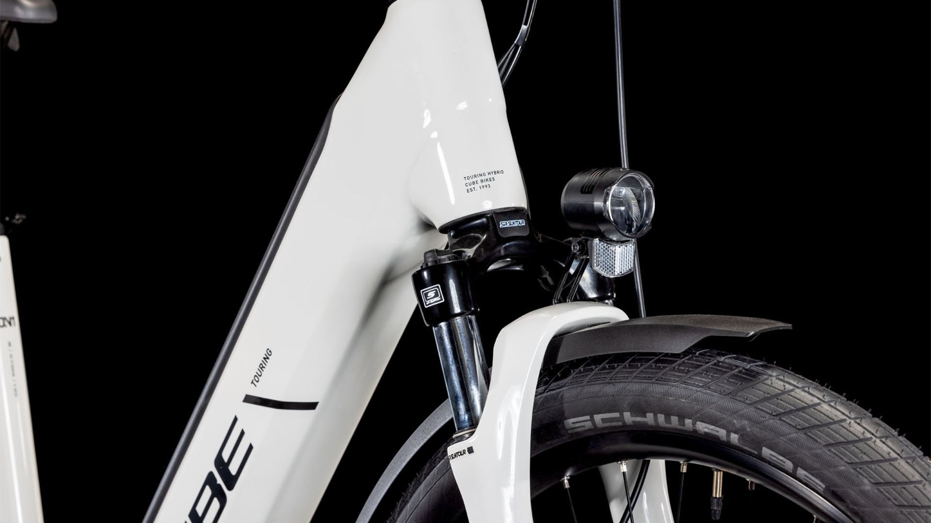 A close up picture of the front of the Cube Touring Hybrid One 500 Easy Entry Electric Bike