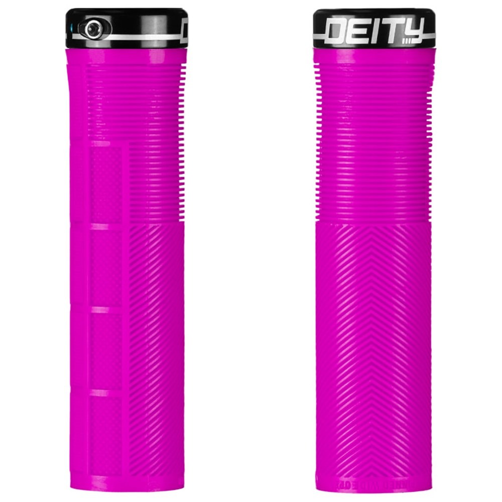 Pink Deity Mountain Bike Lock On Grips on a white background