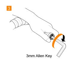 A diagram of someone installing bar tape with an allen key