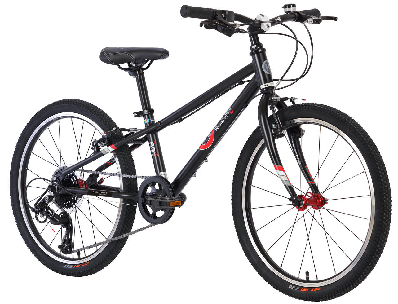 A picture of the Black and Red BYK E450 Kids Mountain Bike