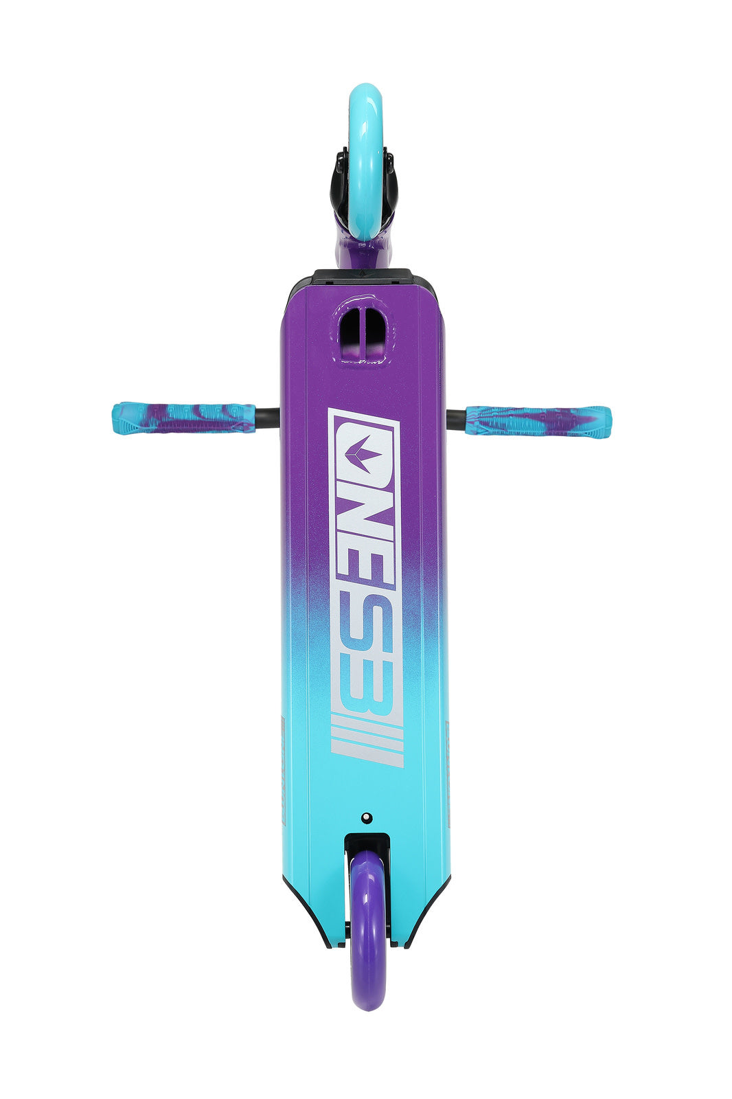 A picture of the purple teal Envy One Series 3 Scooter from underneath