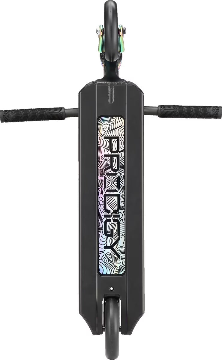 Black scooter with 'Prodigy' branding on a white background