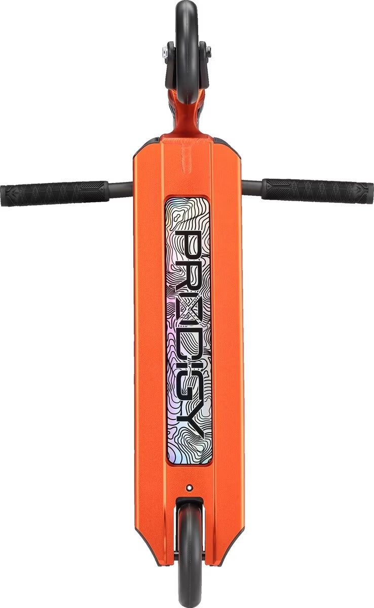 Orange scooter with 'Prodigy' branding on a white background