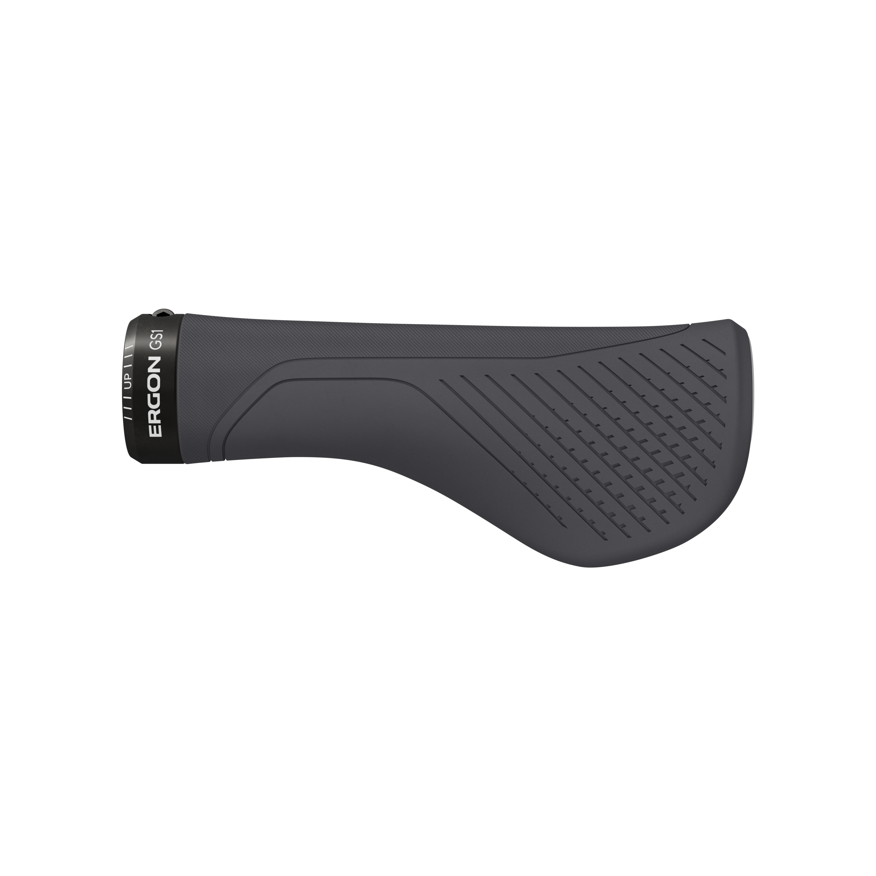 Black bicycle handlebar grip with 'Ergon' branding on a white background
