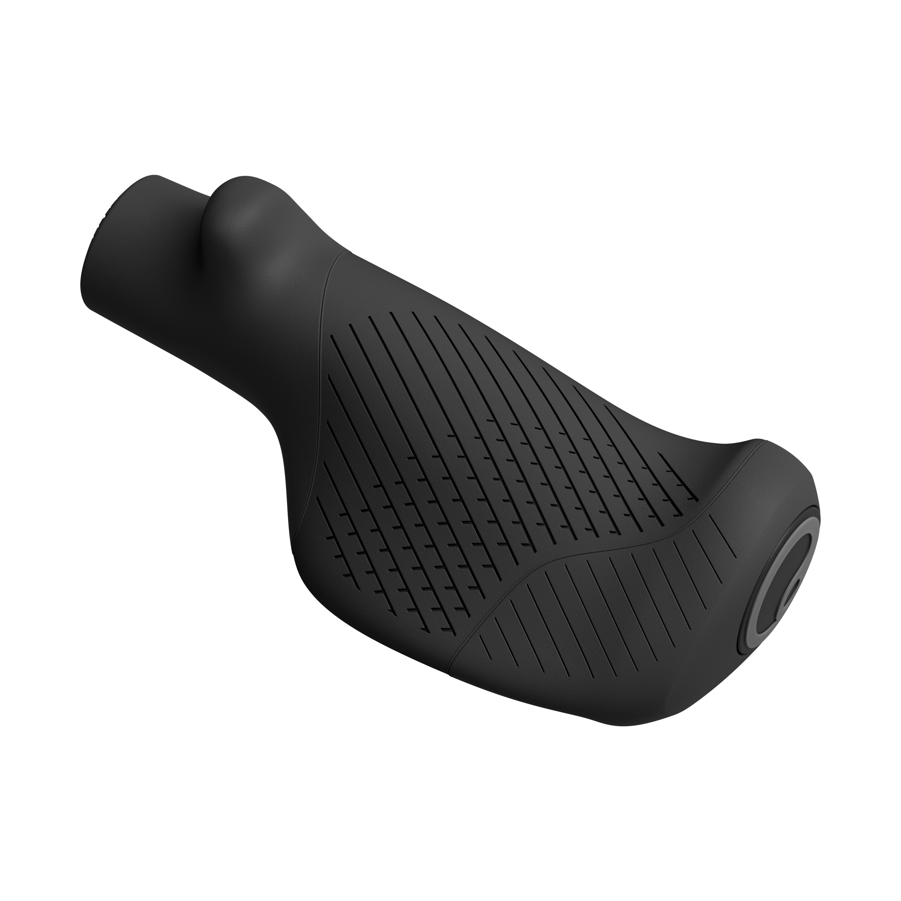 Black bicycle handlebar grip on a white background