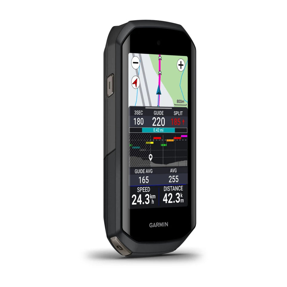 A picture of the Garmin Edge 1050 Cycling Computer from an angle