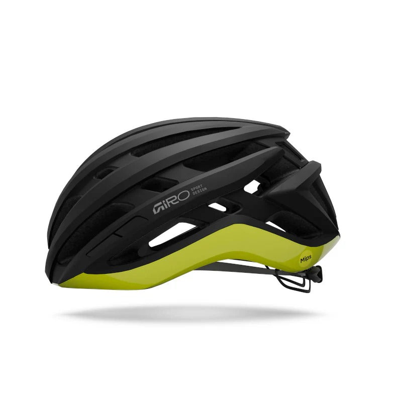 Black and yellow Giro helmet on a white background
