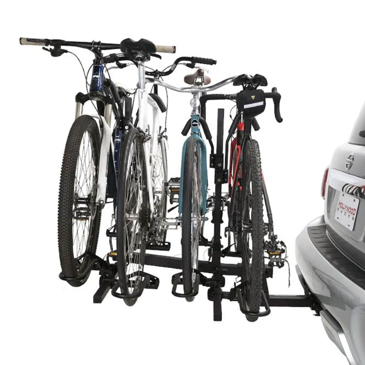 A picture of the Hollywood Sport Rider bike rack loaded with bikes on a back of a car