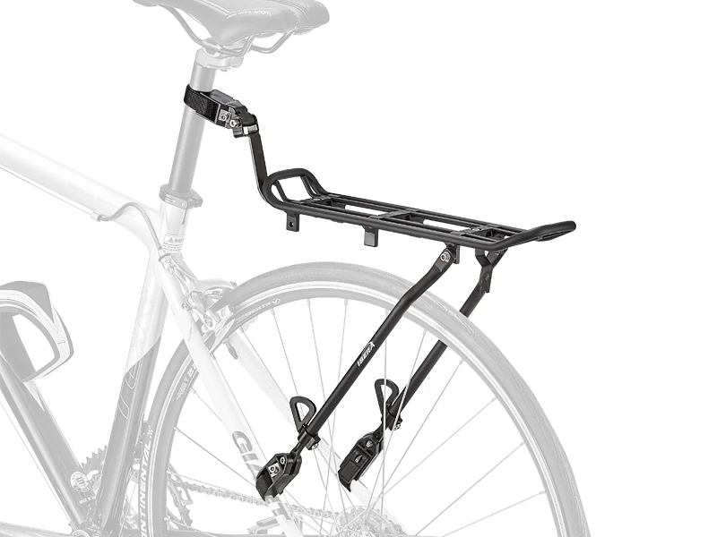 Bicycle with a black rear rack on a white background