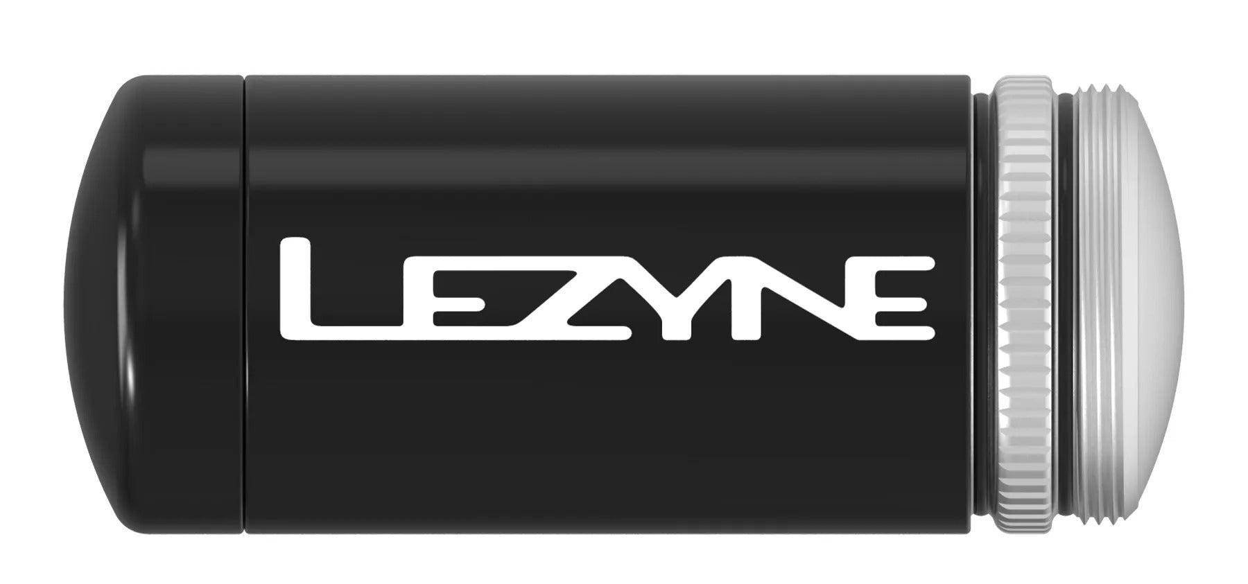 Black Lezyne tubeless kit with white logo on a white background