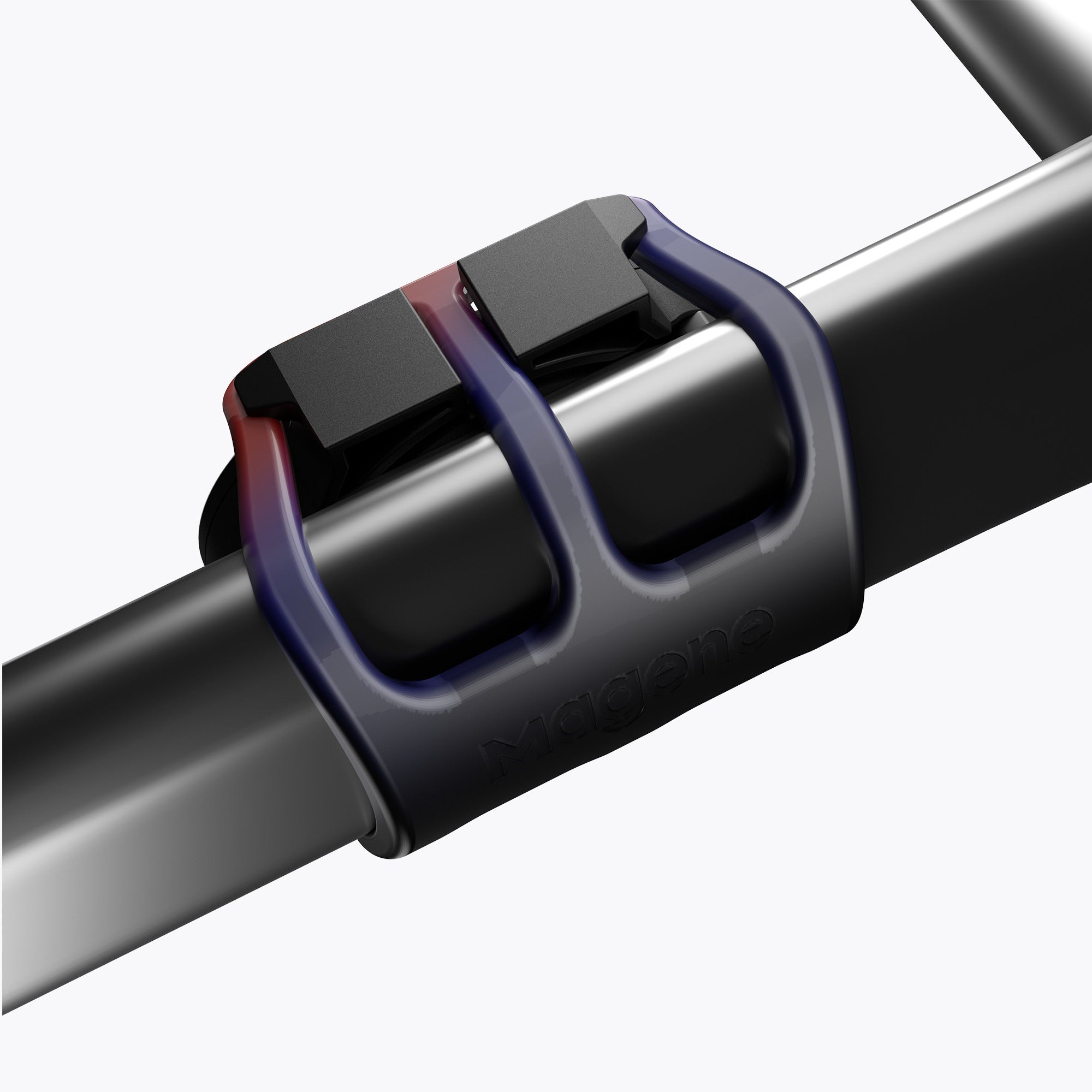 Close up of a speed sensor attacvhed o a bike on a white background