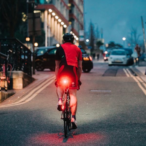 A picture Magicshine SeeMee 200 Rear Light attached to an urban cyclist's bike
