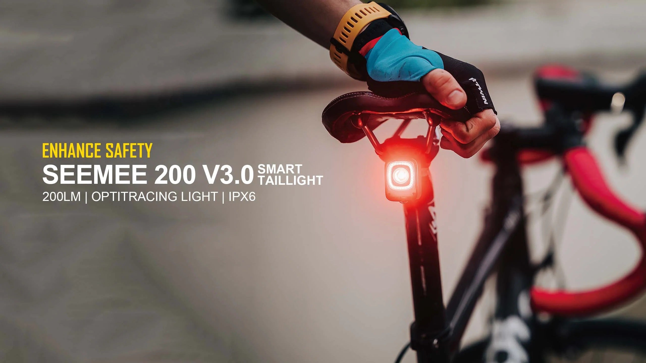 A picture of the Magicshine SeeMee 200 Rear Light attached to the seatpost of a road bike