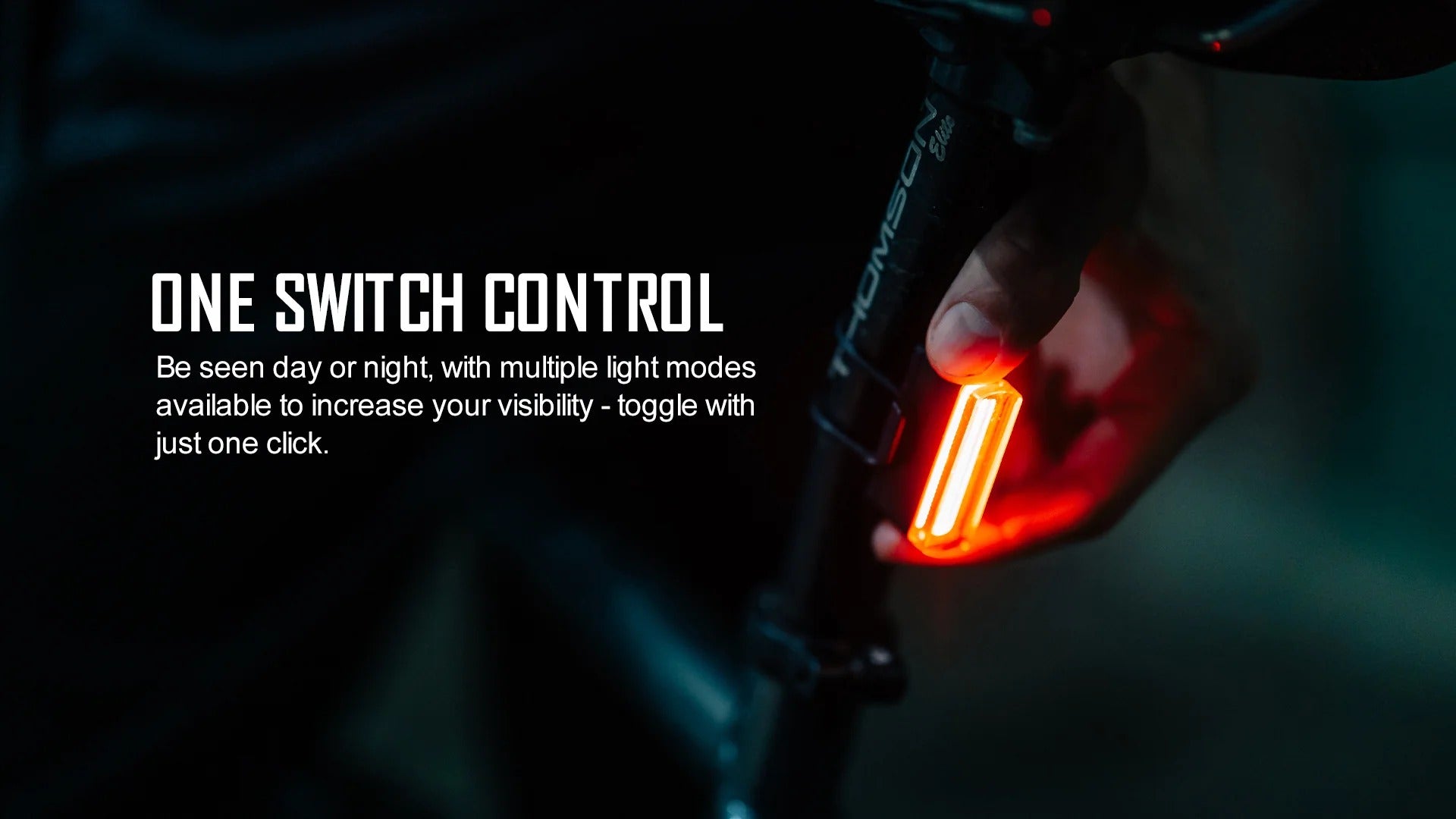 Bicycle tail light with one switch control feature on a dark background