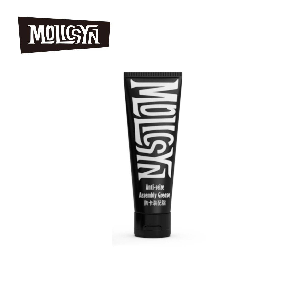 Molicsyn tube of anti-seize assembly grease on a white background
