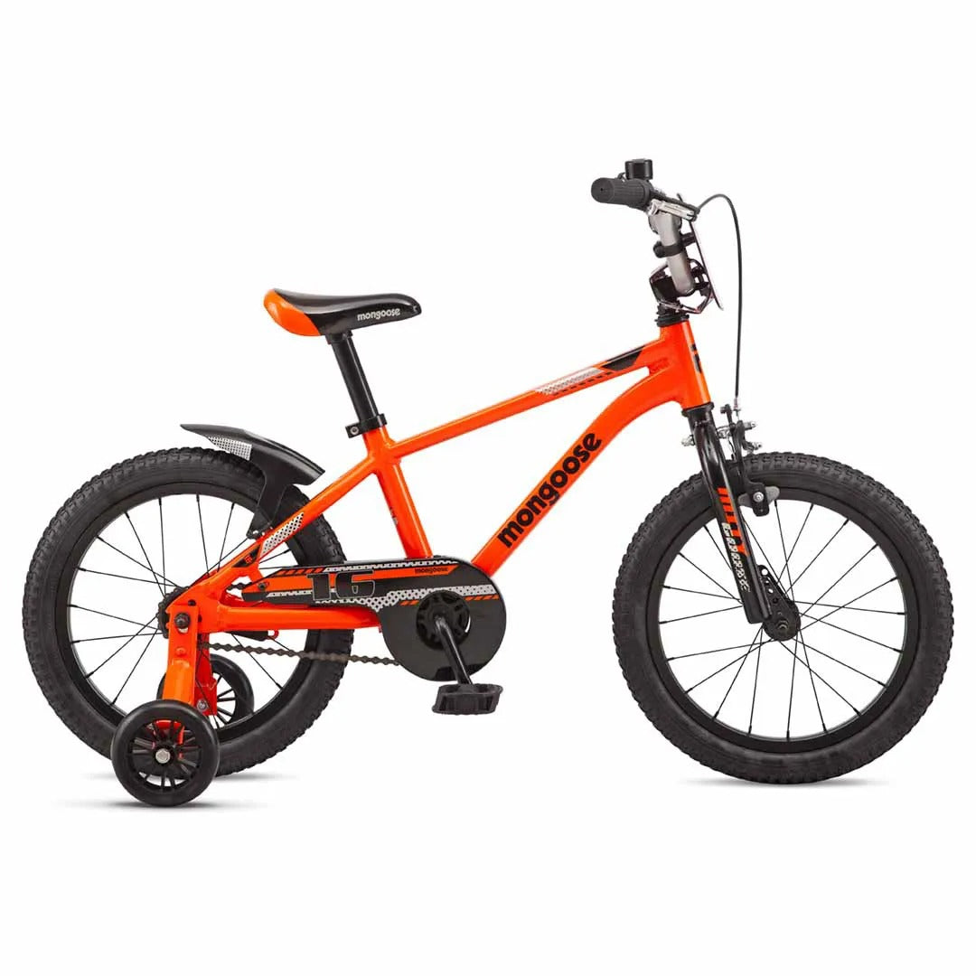 Orange Mongoose Kids Bike on a white background