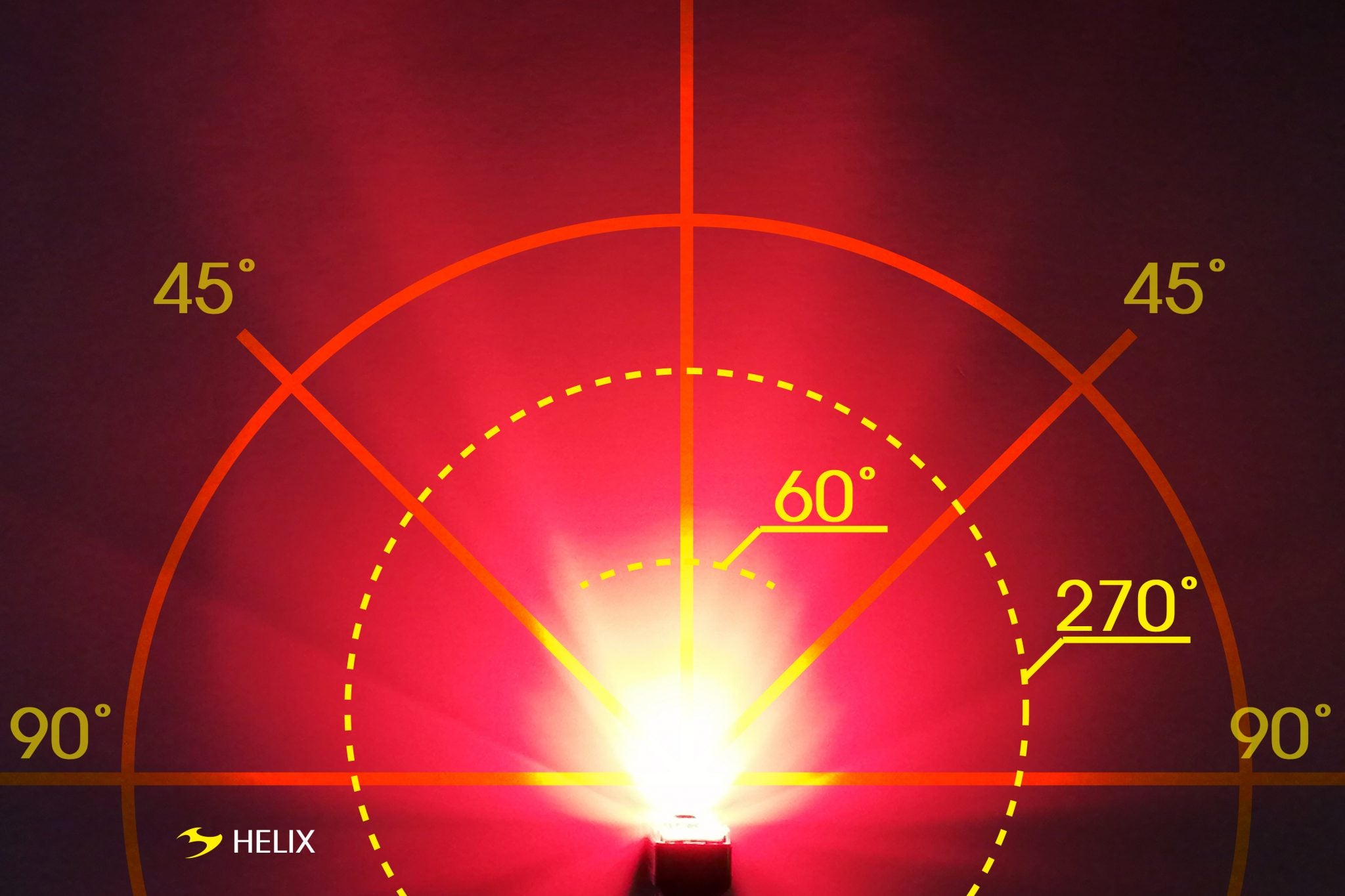 A picture of the Moon Helix Rear Lite 100 showing the degrees of brightness