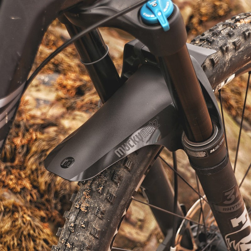 A picture of the Mucky Nutz Face Fender Mudguard Black fitted to a mountain bike