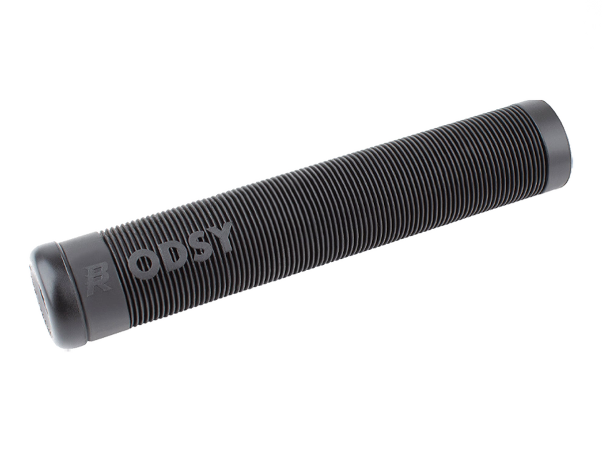 A black textured cylindrical handlebar grip with 'ODSYSSEY' embossed on the side, shown on a plain white background.