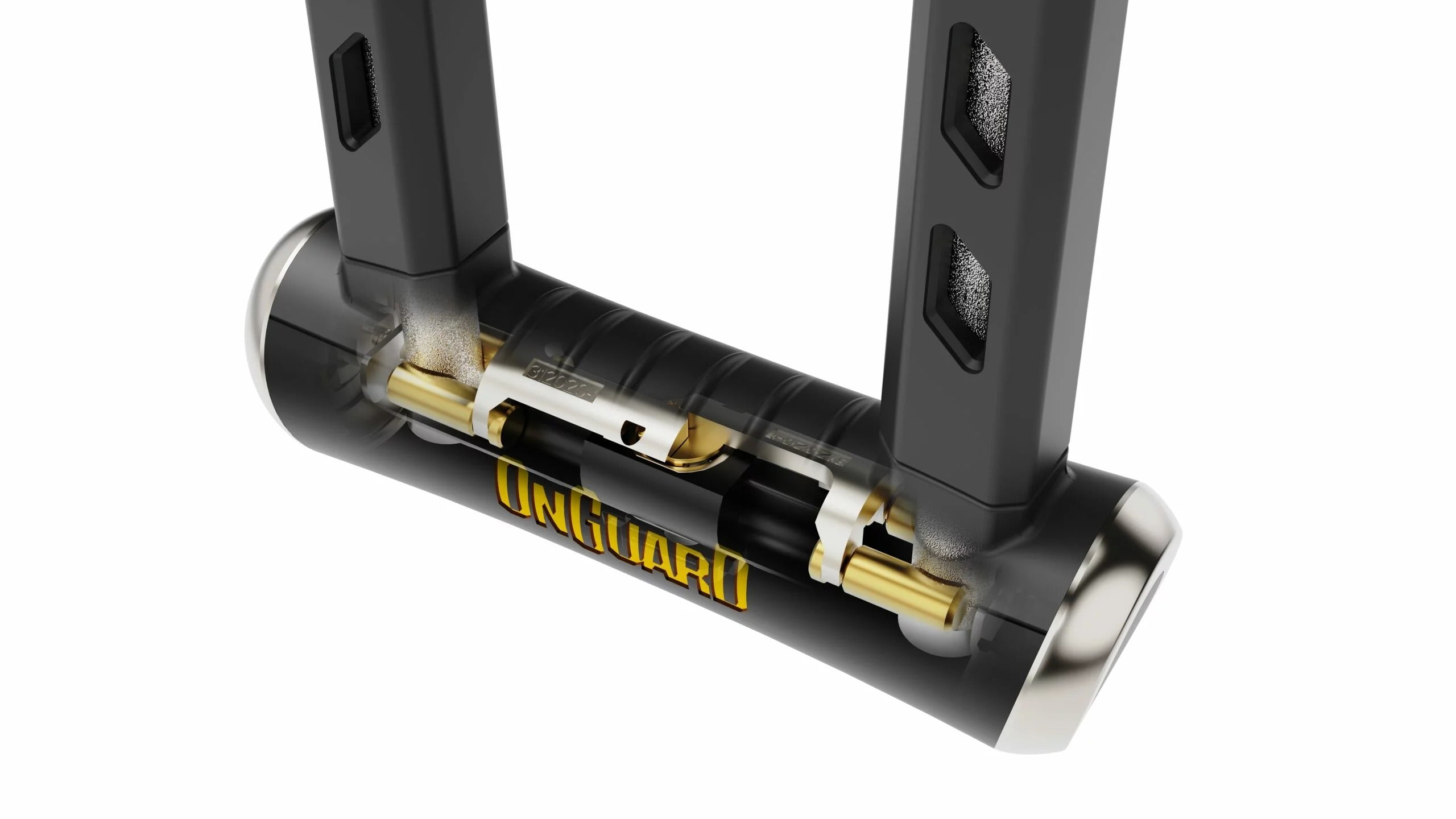 A close up picture of the key hole on the OnGuard RockSolid Shackle Bicycle U Lock