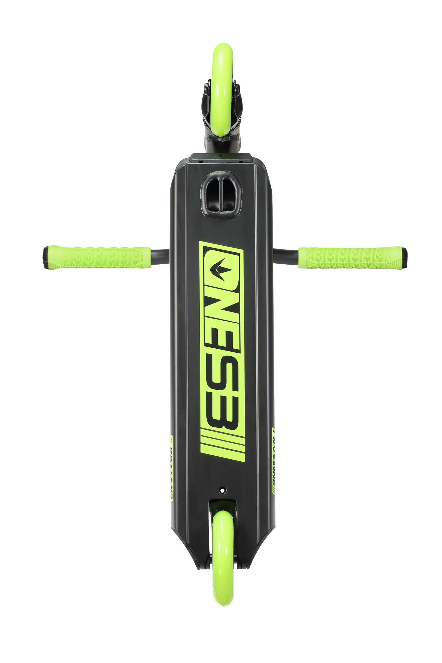 A picture of the bottom of the lime Envy One Series S3 Scooter