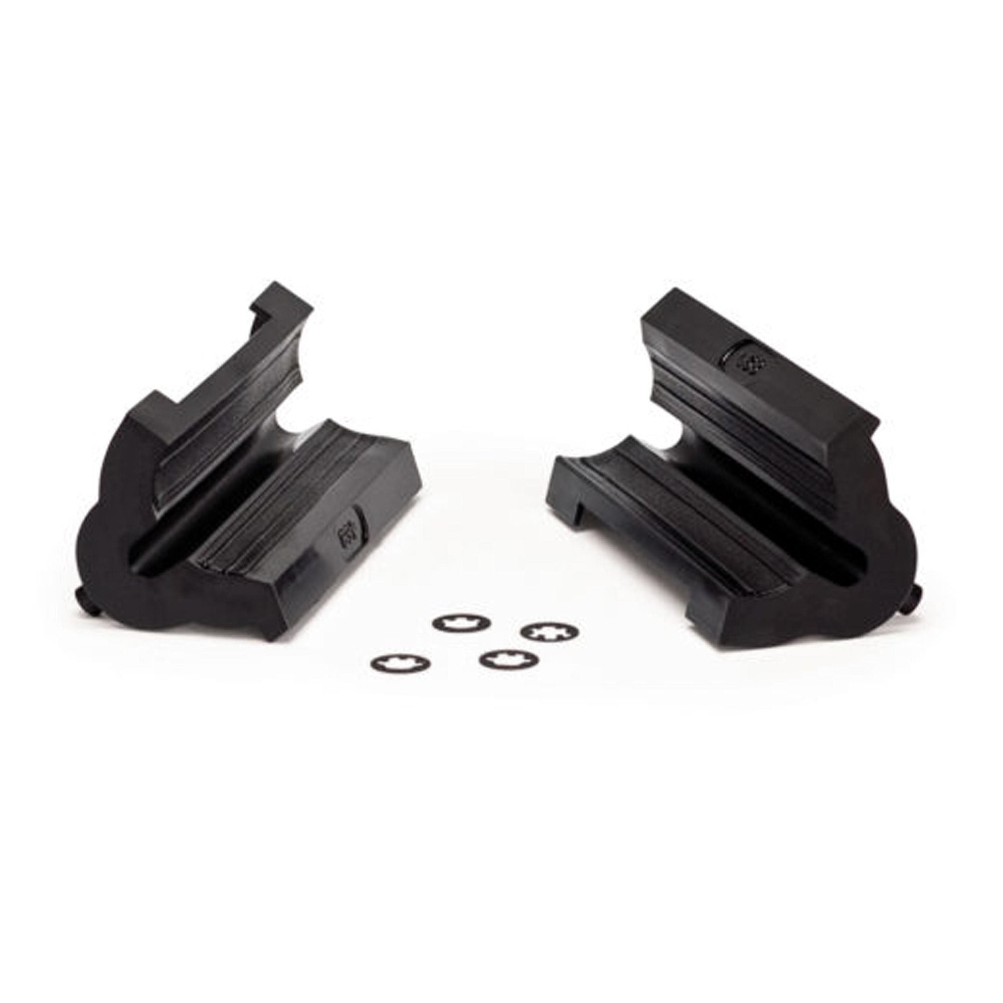 Two black clamp covers for a bicycle workstand