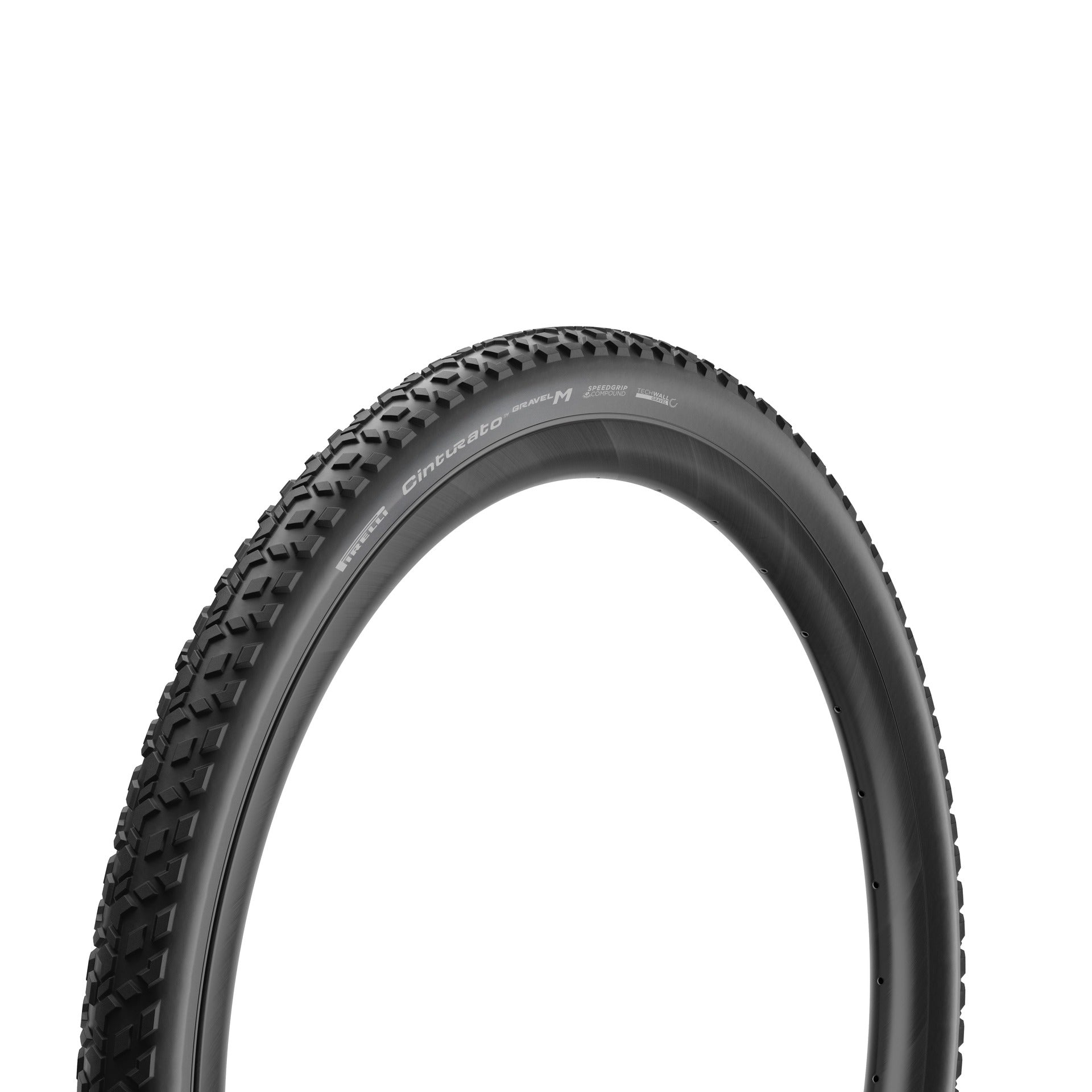 Gravel tyre with tread pattern on a white background