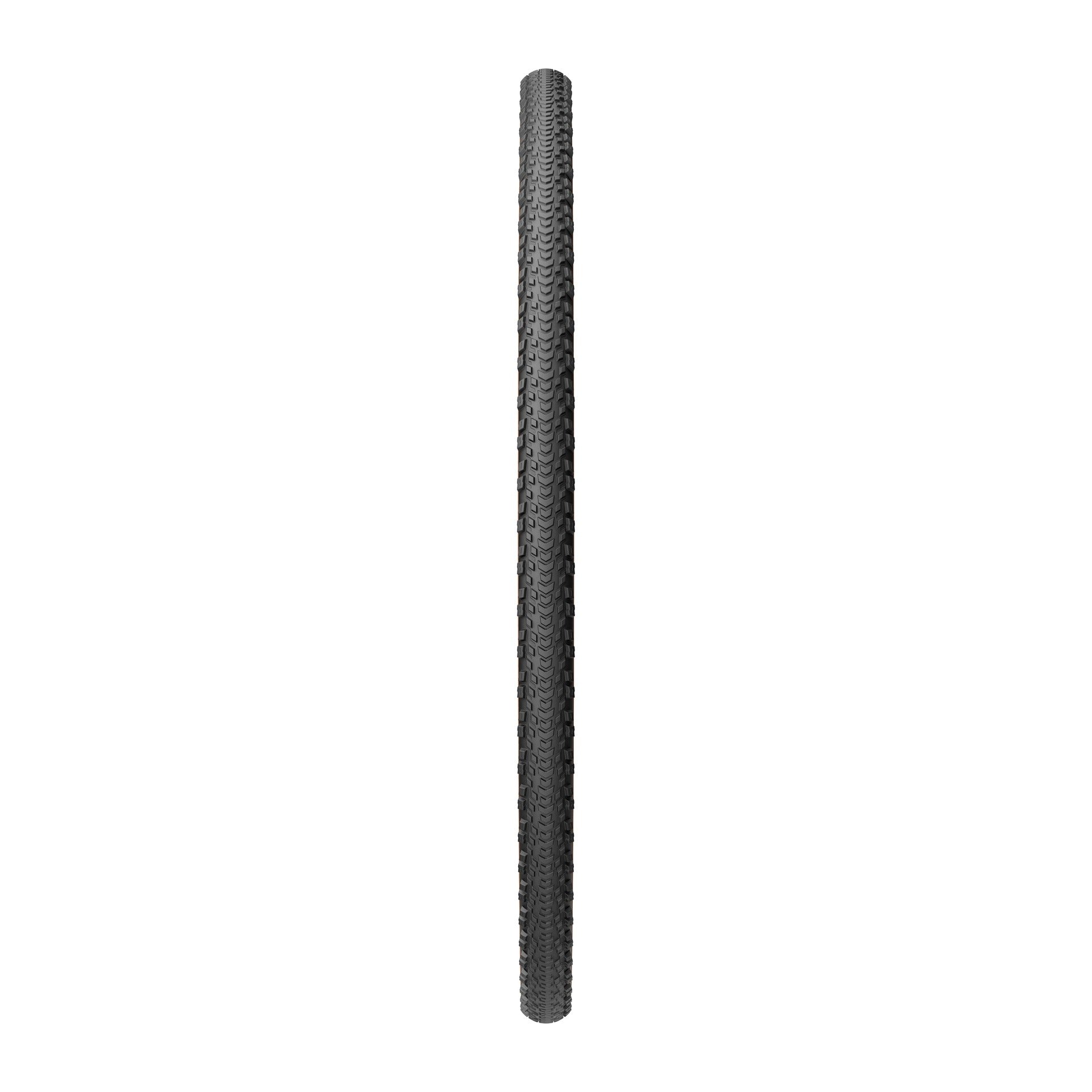 Black gravel bicycle tyre on a white background