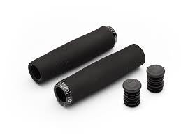 Black bicycle lock-on grips on a white background