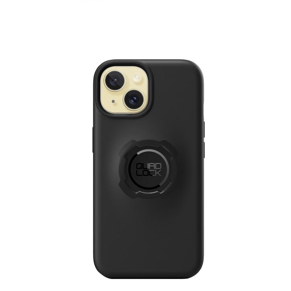 Quad Lock black phone case on a white background