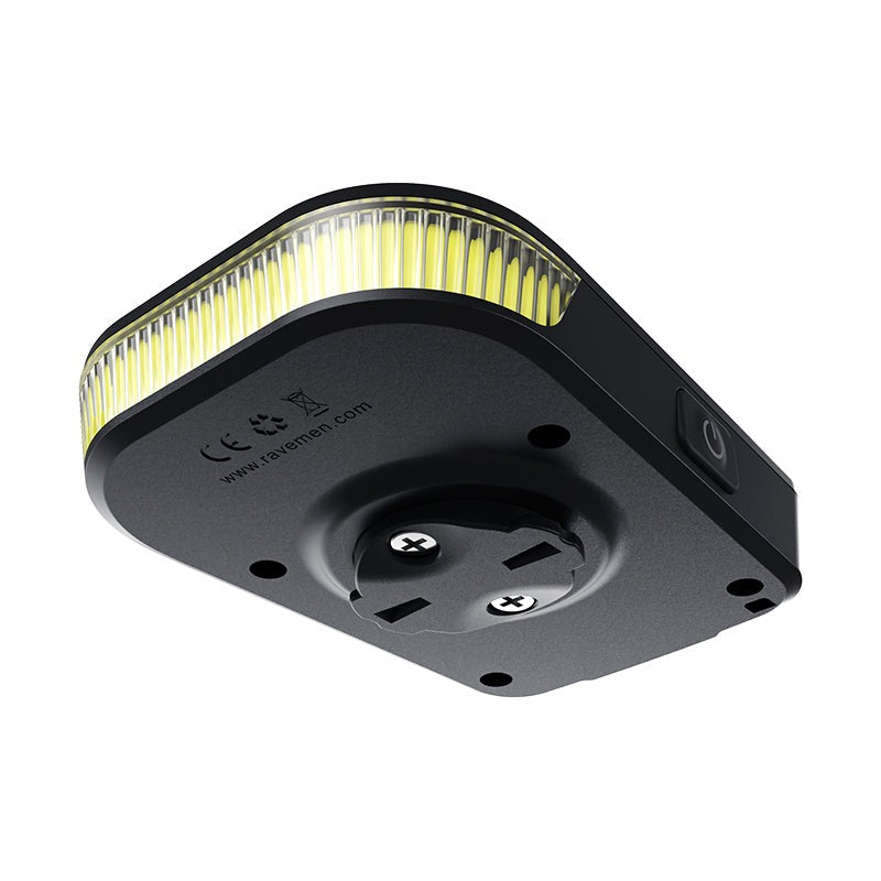 The underside of the Ravemen front light on a white background
