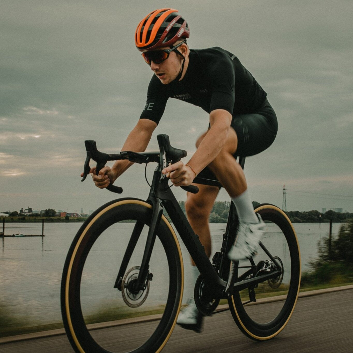 A picture of someone riding a road bike with a DT Swiss Wheelset