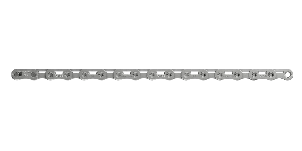 Silver bicycle flat top chain on a white background